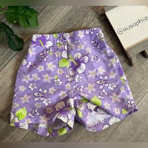 Xhilaration Kids’ Vintage Purple Hibiscus Hawaiian VeIcro Board Shorts. Size 4T